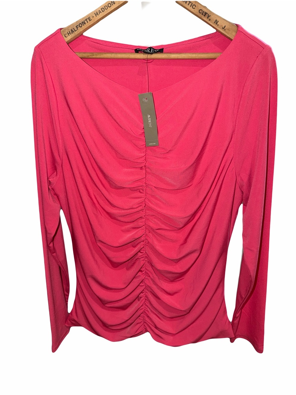 NWT J. Crew XL Pink Long Sleeve Gathered Front Top Cinched